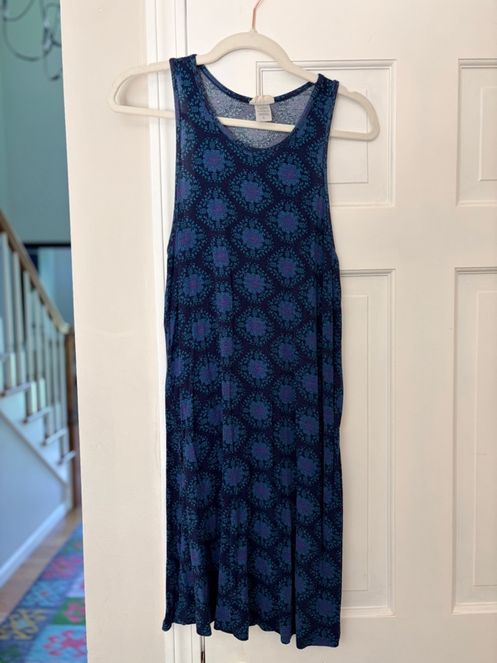NATURAL LIFE Navy and Teal Printed Tank Dress